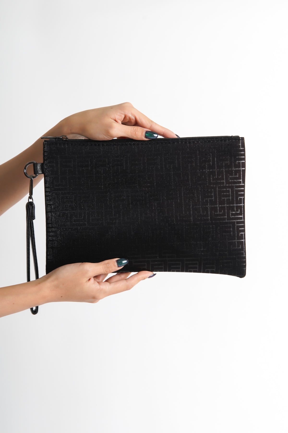 Saten Labirent Desenli Paris Kadın Clutch Çanta