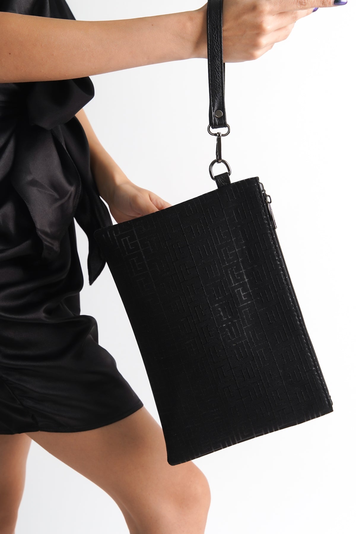 Saten Labirent Desenli Paris Kadın Clutch Çanta