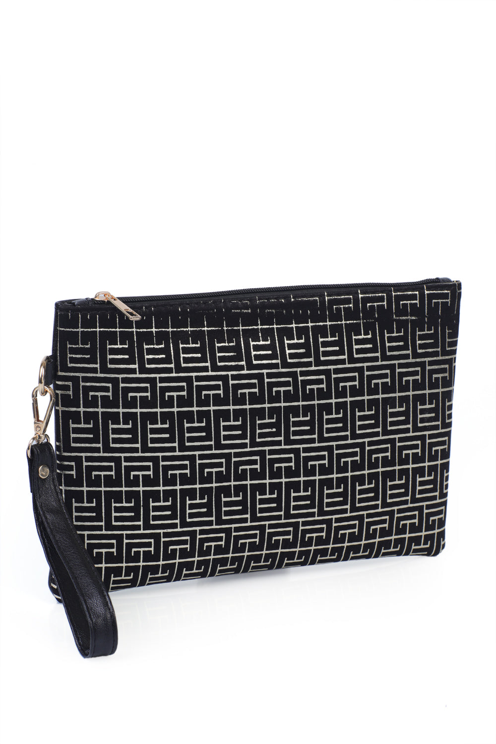 Saten Labirent Desenli Paris Kadın Clutch Çanta